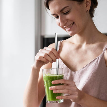 6 Pack Metal Smoothie Straw, 0.47''Extra Wide Stainless Steel Reusable Straws with 2 Straw Brush for Milkshake, Bubble tea