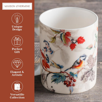 Maison d' Hermine Coffee Mug with Handles Fine Bone China Mugs Pack of One Tea Cups for Hot Beverages Cappuccino Latte Home Restaurant Office Perfect for Gift (Equinoxe - Beige Passerine, 12 Ounce)