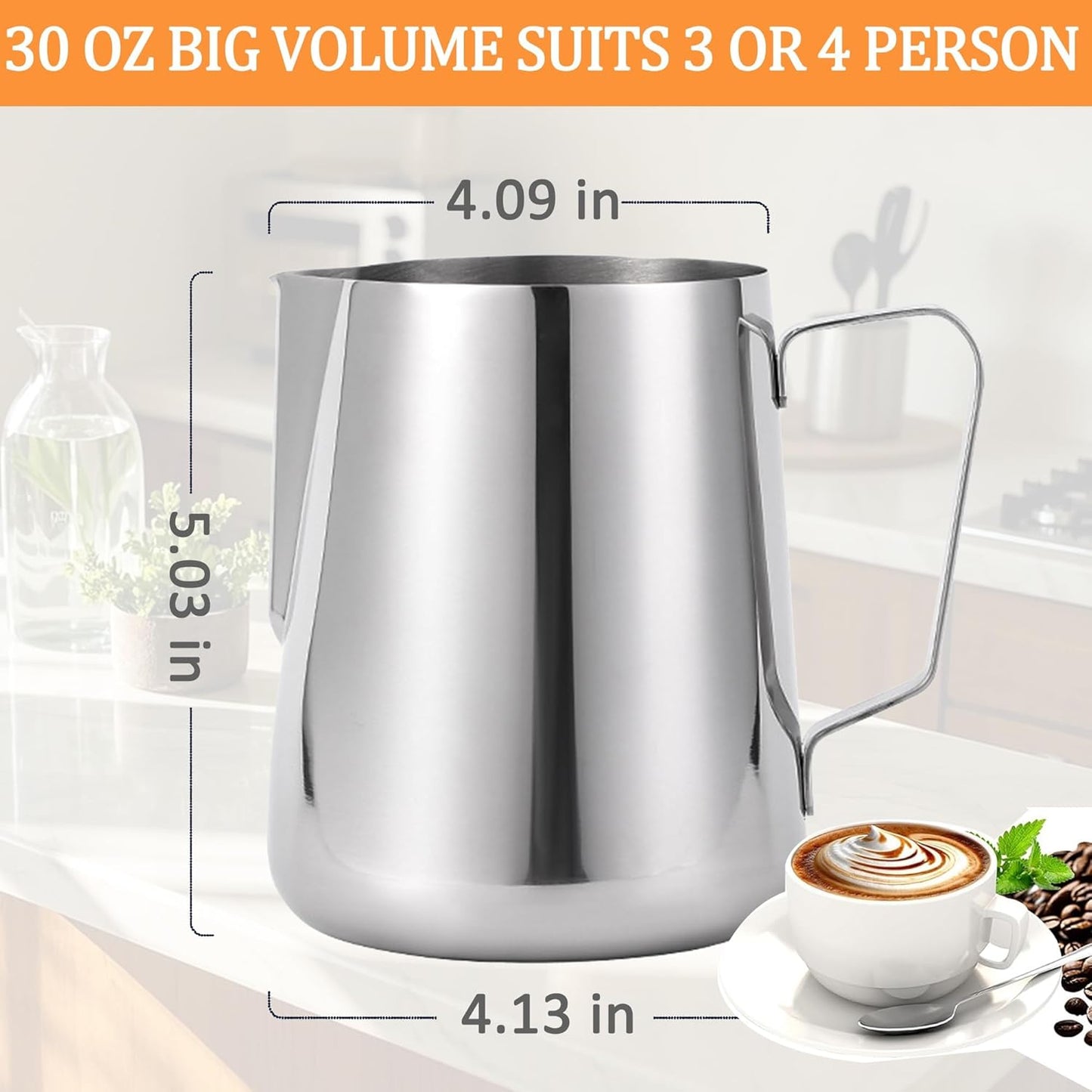 Milk Frothing Pitcher 900ml/30oz Steaming Pitchers Stainless Steel Milk/Coffee/Cappuccino/Latte Art Barista Steam Pitchers Milk Jug Cup For Coffee Lover