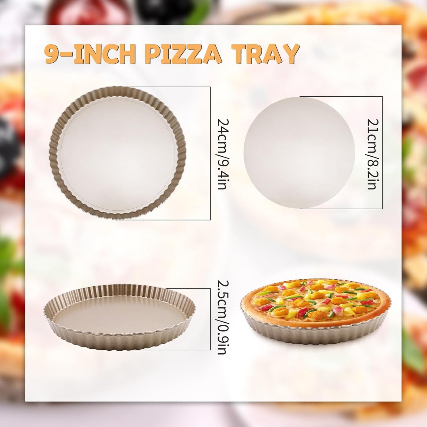 3pcs Tart Pan 9 Inch Removable Bottom, Classic Carbon Steel Non-Stick Baking Pan for Home and Kitchen