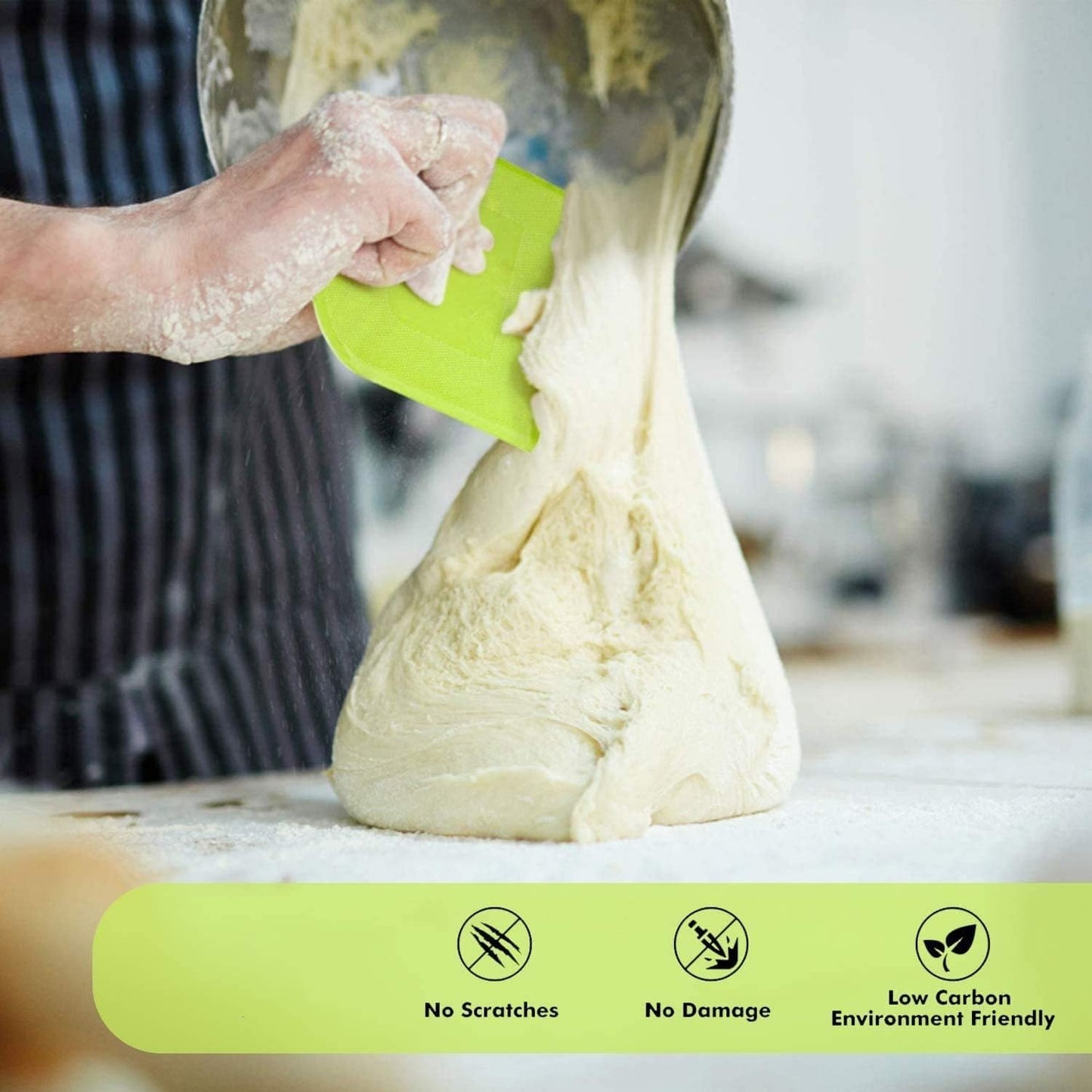 SURDOCA Dough Scraper Bench Scraper - 3P 4.7x3.7" Plastic Flexible Bowl Scraper, Sharp Edge & Angles Cake Scraper. Non-Slip Bakeware Decorating Tools Sculpting & Modeling Tools - Blue+Yellow+Pink