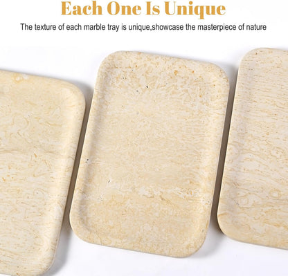 Koville Marble Tray, 12"x8" Marble Vanity Tray for Bathroom Kitchen Countertop, Rectangular Stone Tray for Cosmetics Perfume Trinket, Decorative Catchall Trays (Beige)