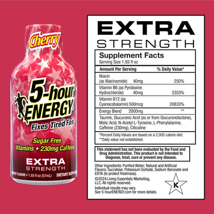 5-hour ENERGY Extra Strength Energy Shot, Cherry Flavor,1.93oz, 20-Pack, Zero Sugar