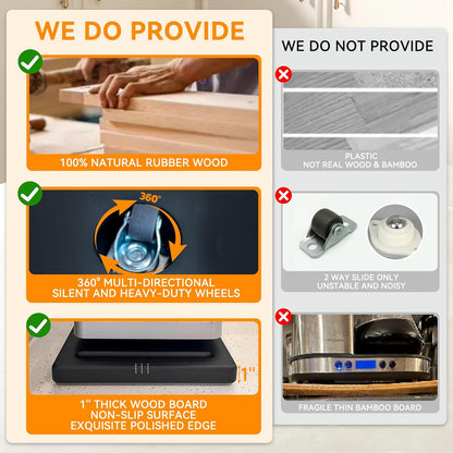 Wood Appliance Sliders with 360' Wheels, Sliding Tray for Coffee Maker & Heavy Kitchen Appliances,Countertop Appliance slider for Kitchen Appliance, Premium Wood Rolling Tray,No Assemble (Wide-Medium)