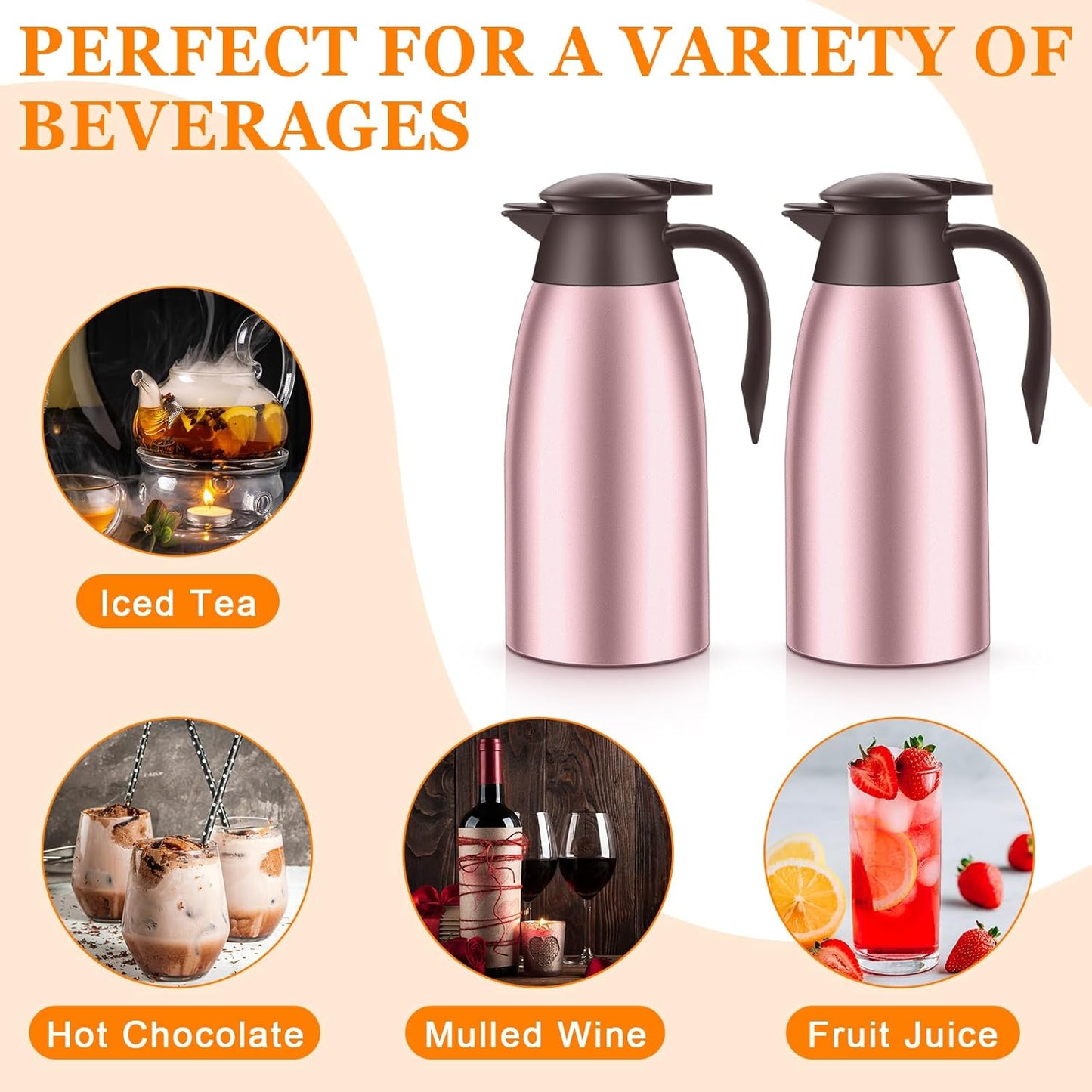 Norme 2 Pcs Thermal Coffee Carafe Insulated Stainless Steel Coffee Carafe for Hot Liquid Vacuum Thermal Pot Creamer Pitcher Dispenser with Brushes Keeping Hot Water Milk(Rose Red)