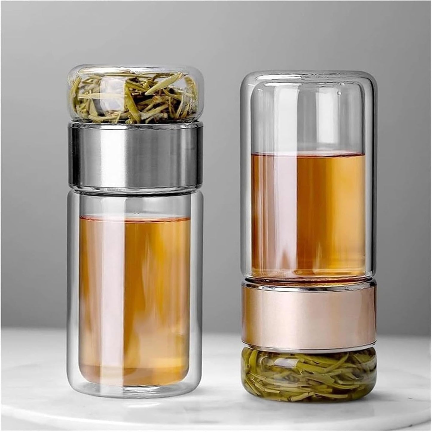 QUROXO 2025 New Tryteava Glass Infuser, Teava 3-In-1 Smart Tea Infuser with Cup Brush, Double-Layer Borosilicate Glass Tryteava Tea infusers Separation Cup (Gold, 280ml (9.5oz))