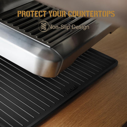 Silicone Coffee Mat for Breville 870/880, 13.78 x 13.78inch, 0.24in Raised Lip Spill-proof, Under Coffee Maker, Coffee Pot Bar Station for Countertop Kitchen, Black