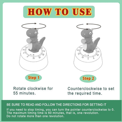 60 Minutes Mechanical Kitchen Timer,Cute Dinosaur Timer for Kids,Wind Up Egg Timer for Cooking,Reading,Classroom and Do Sports. (Light Green)