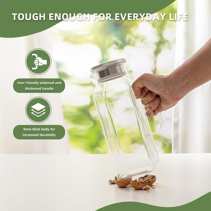 Glass Pitcher, 2 Pack 2L/68oz Glass Water Pitcher with Lid and Spout, Heat/Cold Resistant Borosilicate Glass Water Carafe for Coffee, Juice and Homemade Beverage (TG05)