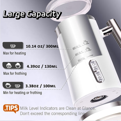 Huogary 4-in-1 Milk Frother, Updated Milk Frother and Steamer, Milk Steamer for Milk Foam & Hot Milk(4.39oz/10.5oz), Electric Milk Warmer and Frother for Coffee, Latte, Cappuccino White 120V