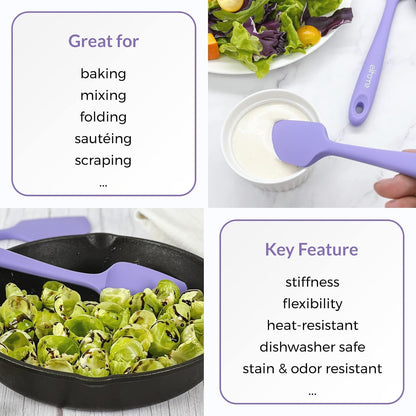 Elihome Chef Series 3 Piece Silicone Spatula Set - 600°F Heat Resistant Non Stick Rubber Kitchen Scraper Spatulas for Cooking, Baking, and Mixing – BPA Free and LFGB Certified Silicone, Purple Color