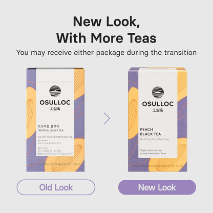 OSULLOC Peach Black Tea (Tropical Mango & Peach Flavor), Fruit tea Blend, Premium Teabags from Jeju Island, 20 count