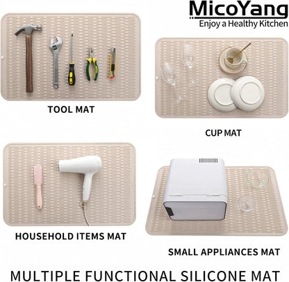 Silicone Dish Drying Mat for Multiple Usage,Easy clean,Eco-friendly,Heat-resistant Silicone Mat for Kitchen Counter or Sink,Refrigerator or Drawer Liner Tapioca 3XL 28 inches x 18 inches