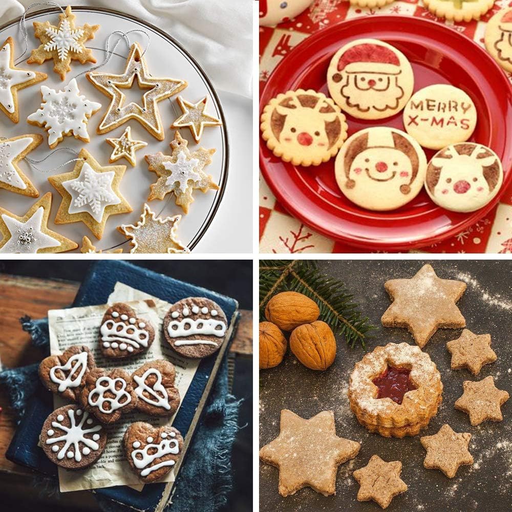 MCIGICM Cookie Cutters Shapes Baking Set, 12PCS Flower Round Heart Star Shape Biscuit Stainless Steel Metal Molds Cutters for Kitchen Baking Halloween Christmas