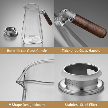 2L Glass Pitcher with Lid and Spout, Water Jug, 68 OZ Carafe for Hot/Cold Water, Large Iced Tea Pitcher for Coffee, Juice and Homemade Beverage