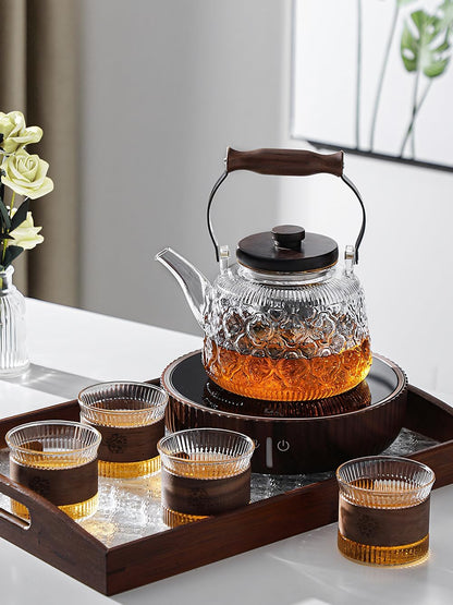 IwaiLoft Stovetop Safe Glass Teapot with Malus Spectabilis Pattern Removable Infuser Fine Borosilicate Tea Pot perfect for Fruit Flowering Tea Canister Premium Quality Tea Kettle Gift(Transparent)