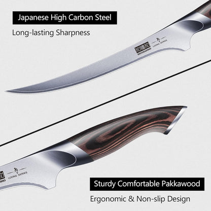 Fillet Knife 9 Inch, Super Sharp Boning Knife in High Carbon Stainless Steel, Professional Japanese Fish Knives for Meat Poultry Cutting