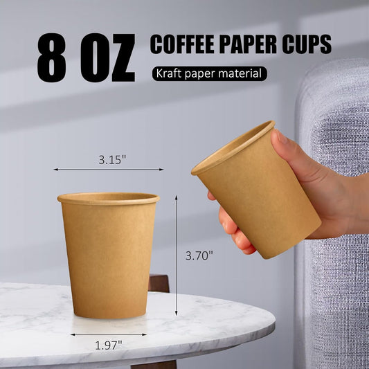 180 Pack 8 oz Paper Cups, Brown Kraft Disposable Paper Coffee Cups, Unbleached Paper Cups for Hot/Cold Beverage Party, Picnic, Travel, and Events.