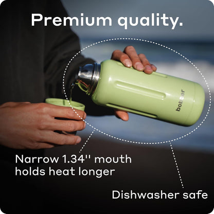 BOBBER 34 oz / 1 Liter Stainless Steel Travel Thermos for Hot and Cold Drinks – Dishwasher Safe Metal Water Bottle with Cup Lid – Keeps Hot for 48 Hours – BPA-Free, Vacuum Insulated (Mint Cooler)