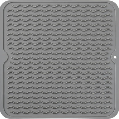 Silicone Dish Drying Mat for Multiple Usage,Easy clean,Eco-friendly,Heat-resistant Silicone Mat for Kitchen Counter or Sink,Refrigerator or Drawer liner Grey M 12 inches x 12 inches