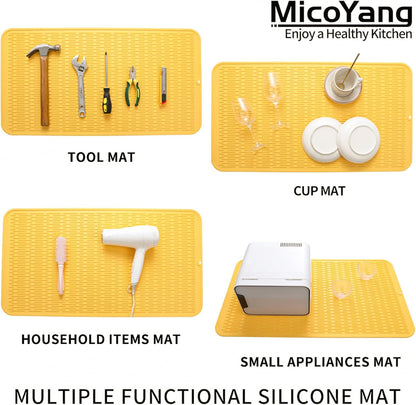 Silicone Dish Drying Mat for Multiple Usage,Easy clean,Eco-friendly,Heat-resistant Silicone Mat for Kitchen Counter or Sink,Refrigerator or Drawer Liner Yellow 4XL 32 inches x 18 inches