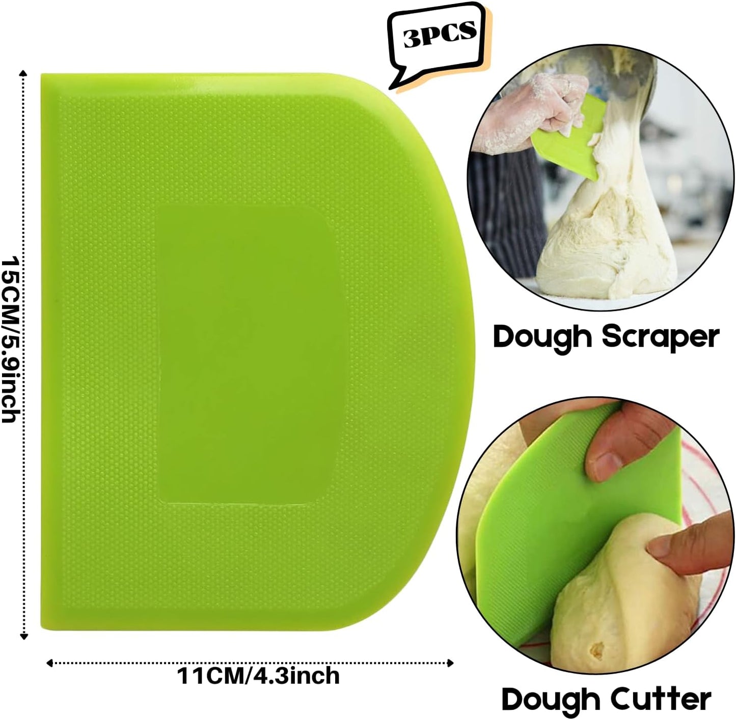 SURDOCA Dough Scraper Bench Scraper - 3P 5.9x4.3" Plastic Flexible Bowl Scraper, Sharp Edge & Angles Cake Scraper. Non-Slip Bakeware Decorating Tools Sculpting & Modeling Tools - Pink+Yellow+Pink