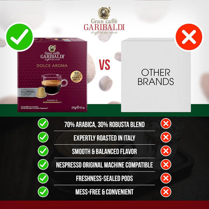 Gran Caffè Garibaldi Espresso Pods, Italian Roasted Coffee, Compatible Nespresso Original Line Machines, Nitrogen Flushed, Intense Aroma, Full-Bodied Crema - Dolce Aroma 200 Aluminum Cups