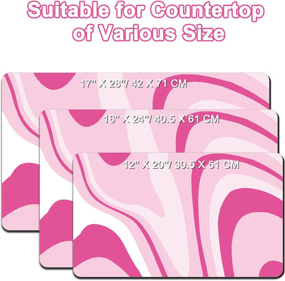 Dish Drying Mat 16" X 24", Super Absorbent & Cuttable Coffee Mats for Countertop, Kitchen Counter Mat Fits Under Coffee Maker or Machine, Hide Stain Drying Pad for Dish Drying Rack, Pink Abstract