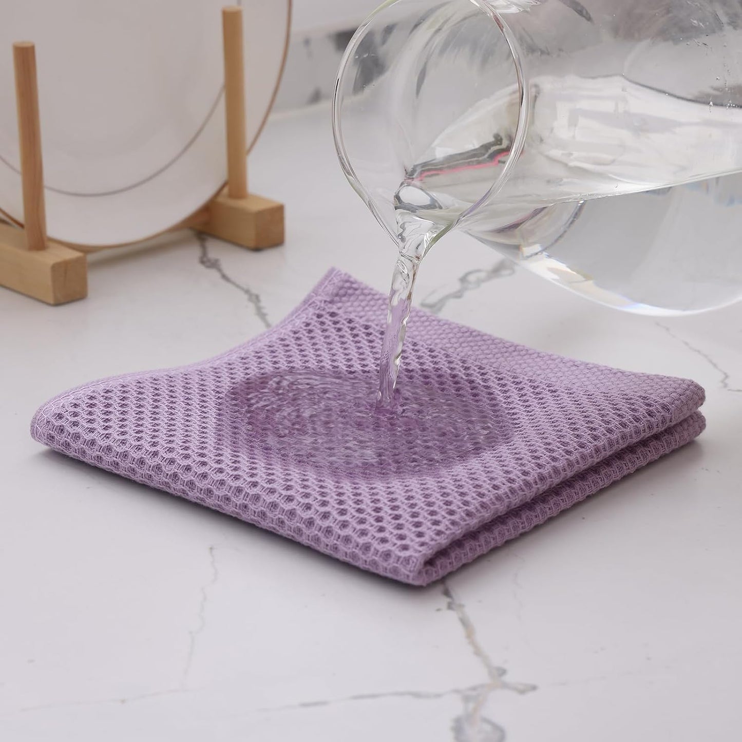 Kitinjoy 100% Cotton Kitchen Dish Cloths, 8 Pack Waffle Weave Ultra Soft Absorbent Dish Towels for Drying Dishes Quick Drying Kitchen Towels Dish Rags, 12 X 12 Inches, Lavender