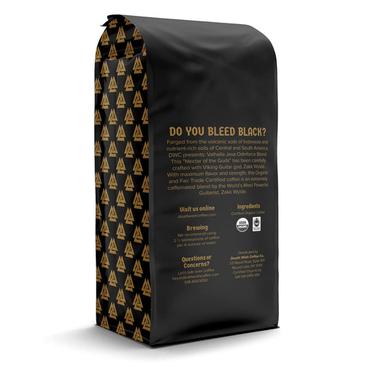 Death Wish Coffee, Valhalla Java Odinforce Blend - Whole Bean Dark Roast - Extra Kick of Caffeine - Arabica & Robusta Beans - 12 Ounce (Pack of 2)