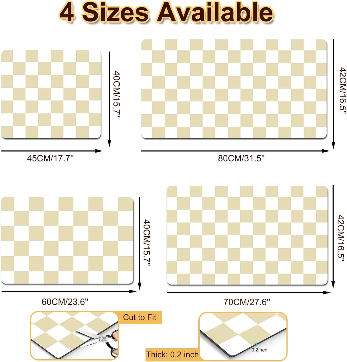 Checkered Dish Drying Mat for Kitchen, 15.7'' x 23.6'' Coffee Bar Mat for Countertops, Coffee Station Mats with Non-slip Rubber Backed, Absorbent Dish Dying Mat for Kitchen Counter, Beige & White