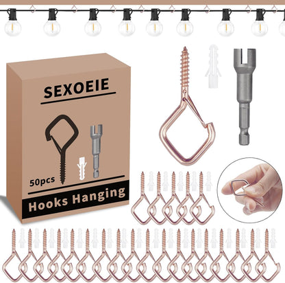 50 PCS Rose Gold Eye Screw Hooks for Hanging Heavy Duty with Safety Buckle.Metal Ceiling Hooks for Hanging Plants Cup Wind Chime Bird Feeders Patio Lights at Indoor&Outdoor