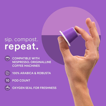 WOKEN COFFEE Compostable Nespresso Pods - Deciso Dark Roast Italian Espresso Coffee Capsules Compatible With Nespresso Coffee Machine (60 Pod Count, 6 Boxes)