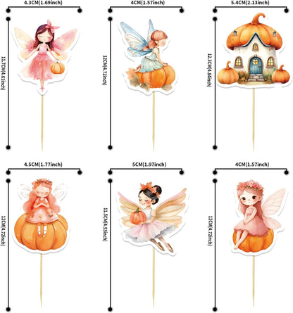 24Pcs Pumpkin Cupcake Toppers Flower Fairy Pumpkin Cupcake Picks Fall Harvest Theme Thanksgiving Baby Shower Party Supplies