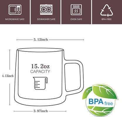 CNGLASS 15.2oz Glass Coffee Mugs,Double Wall Insulated Glass Mugs with Handle,Clear Espresso Mugs for Latte,Cappuccino,Tea Bag,Set of 2