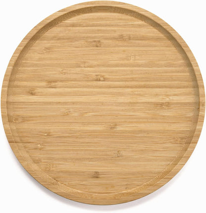 Round Bamboo Tray, Wood Serving Tray, Wooden Platter, Wood Charcuterie Board, Decorative Tray for Coffee Table, 9.8 inch