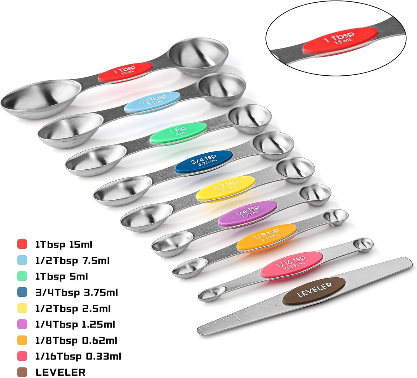 Magnetic Measuring Cups and Spoons Set of 17 Stainless Steel Measuring Cups & Double Sided Magnetic Measuring Spoons with 1 Leveler for Dry and Liquid Ingredients