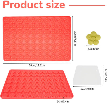 1 Pcs 70 Cavities Flower Chocolate Silicone Mold, Small Plum Blossom Shaped Molds for Candy, Gummy, Cookie, Edible Flowers Cake Decorating with Scraper