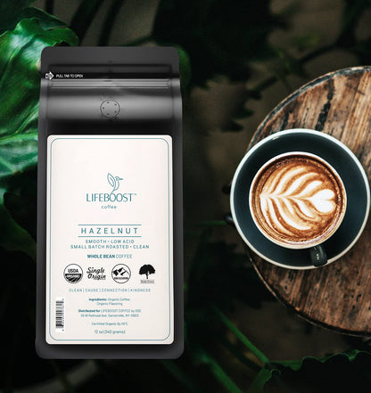 Lifeboost Hazelnut Whole Bean Coffee – Organic, Low Acid, Non-GMO Hazelnut Flavored Coffee – Single Origin, Mold-Free Mycotoxin Tested, 12 oz