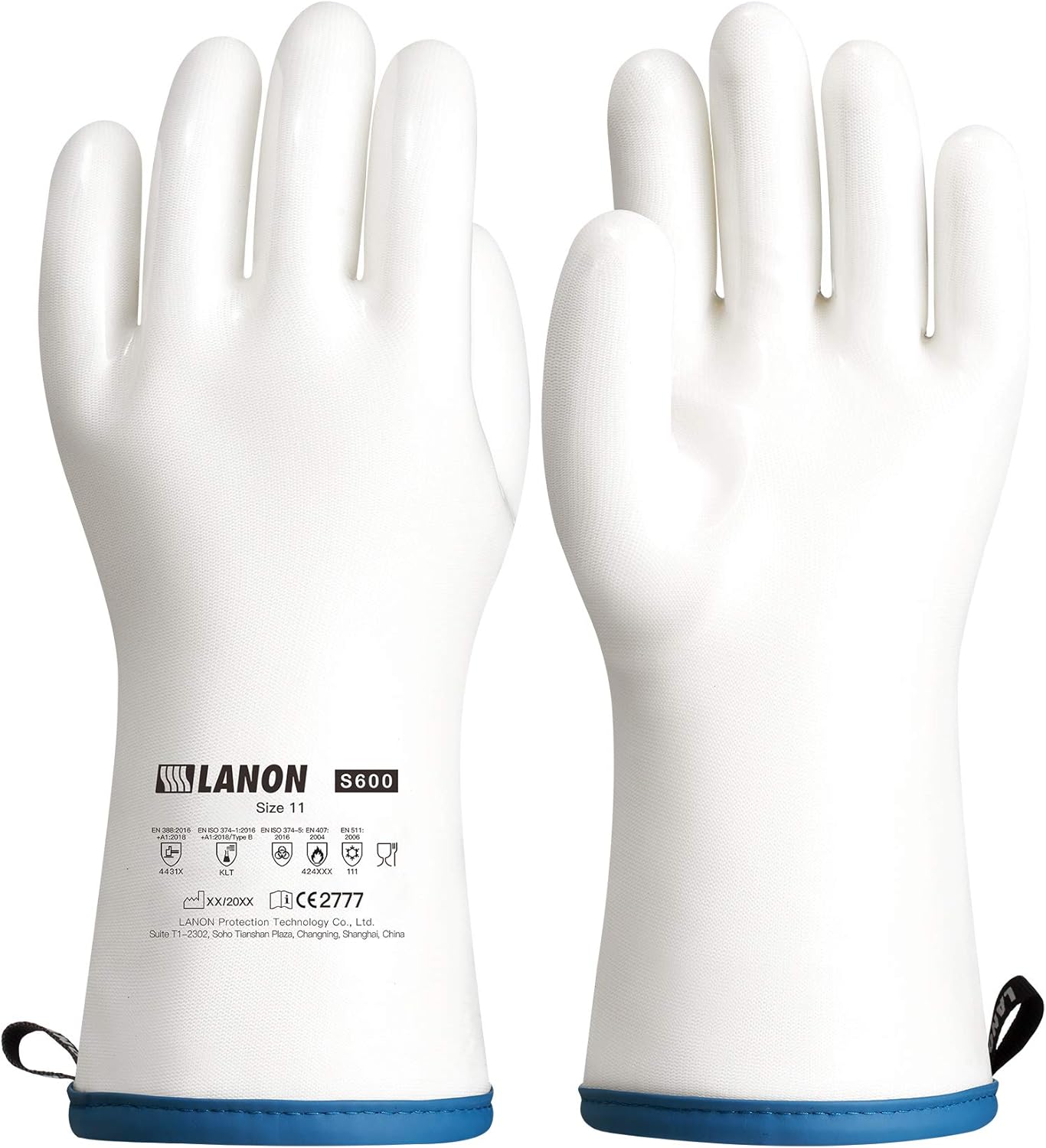LANON Liquid Silicone Gloves, Heat Resistant Oven Gloves with Fingers, Food Grade, Waterproof, White, XXL