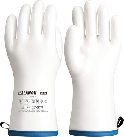 LANON Liquid Silicone Gloves, Heat Resistant Oven Gloves with Fingers, Food Grade, Waterproof, White, XXL