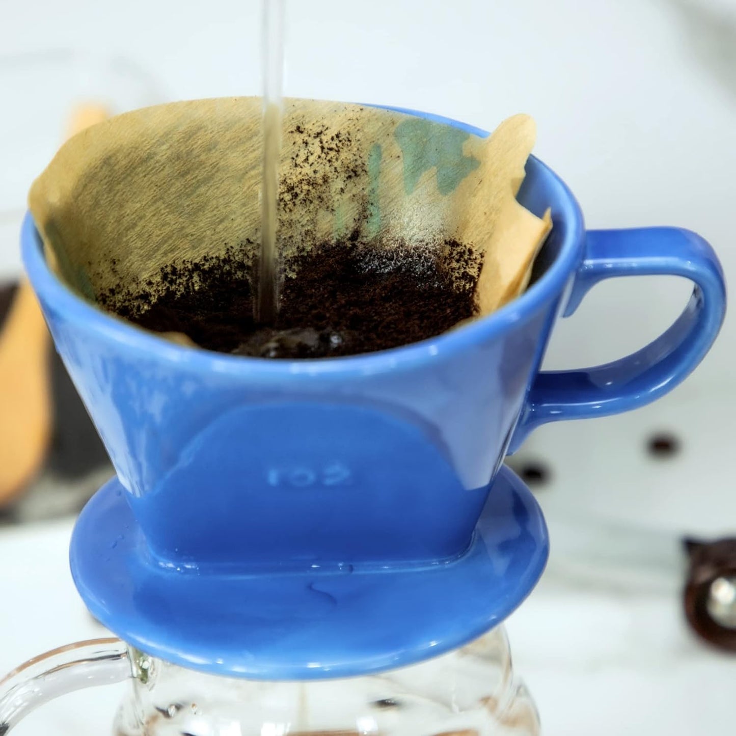 Pour Over Ceramic - Coffee Dripper Ceramic Coffee Maker with 3 Holes Flat Bottom, Porcelain Slow Filter Cone for Travel, Camping, Office, Home, Coffee Maker Brew…