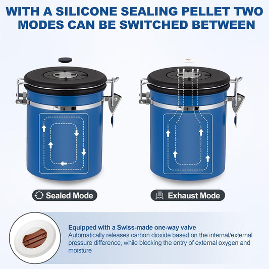 ShanSon Coffee Canister Airtight Coffee Container Stainless Steel Coffee Bean Storage Container with Scoop Coffee Canister for Beans Grounds Sugar Flour Tea Cereal,22OZ,Blue