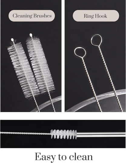 Set of 4 Reusable Metal Straws, 10.5'' Long Stainless Steel Straw with Cleaning Brushes and Case, Drinking for 30 oz and 20 oz Tumblers.