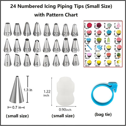 237 Pcs Cake Decorating Kit with Aluminium Alloy Rotating Cake Turntable,Cake Leveler,24 Numbered Icing Tips,2 Coupler,2 Spatulas,3 Comb Scrapers,100 Disposable Pastry Bags