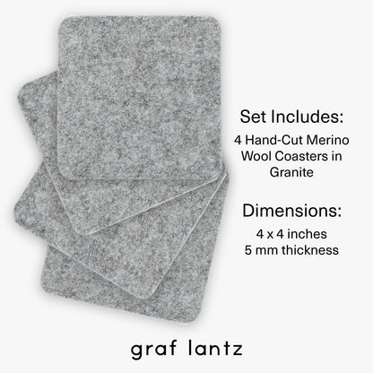 Graf Lantz - Bierfilzl Merino Wool Square Coasters Set of 4 - Granite (4"x4"x5mm) - Absorbs 30% of Weight - Natural German Wool - Heat Resistant, Sustainable, Reusable - Home Decor, Coffee Table Decor