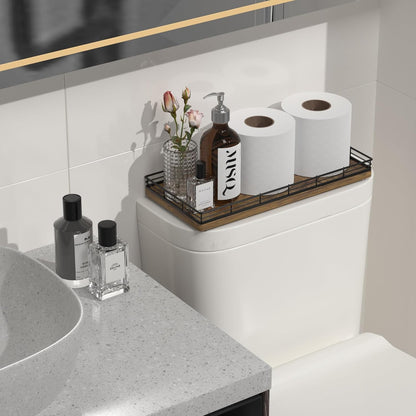 Bathroom Toilet Tank Tray, 13" Wood Storage Basket Back of Toilet Basket Organizer, Vanity Tray for Perfume Makeup Candle Kitchen Counter Coffee Table Bar Decor Rustic