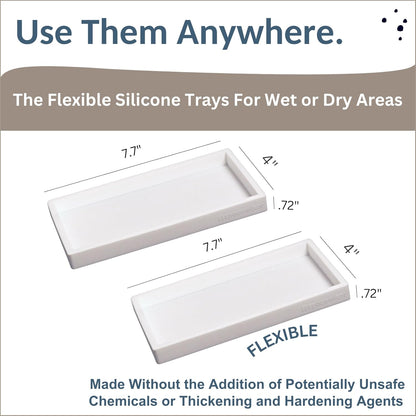 Countertop and Vanity Tray - 2 PC Small 7.7" Silicone Bathroom Trays, Kitchen Soap Tray, Dish Sponge Soap Holder Kitchen Sink Organizer Caddy, Bathroom Counter Trays for Lotion Dispenser