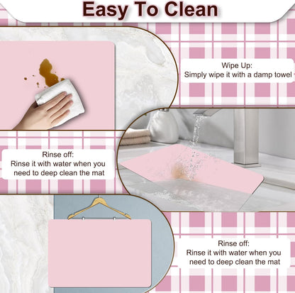 Dish Drying Mat for Kitchen, 15.7'' x 23.6'' Coffee Bar Mat for Countertops, Coffee Station Pad Mats with Non-slip Rubber Backed, Absorbent Dish Dying Mat for Kitchen Counter, Pink