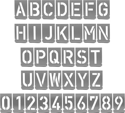 HAUTMEC 2Inch(50mm) Letter Number Stencils Set, 36 Pcs Stainless Steel Templates for Spray Painting, Reusable for Signs, Artistic Creativity, Narrow HT0346-ST